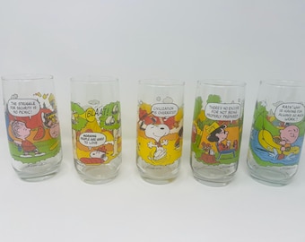 Camp Snoopy Glasses  - Peanuts Drinking Glasses - McDonald's Charlie Brown Drinking Glasses  - Glass Tumblers