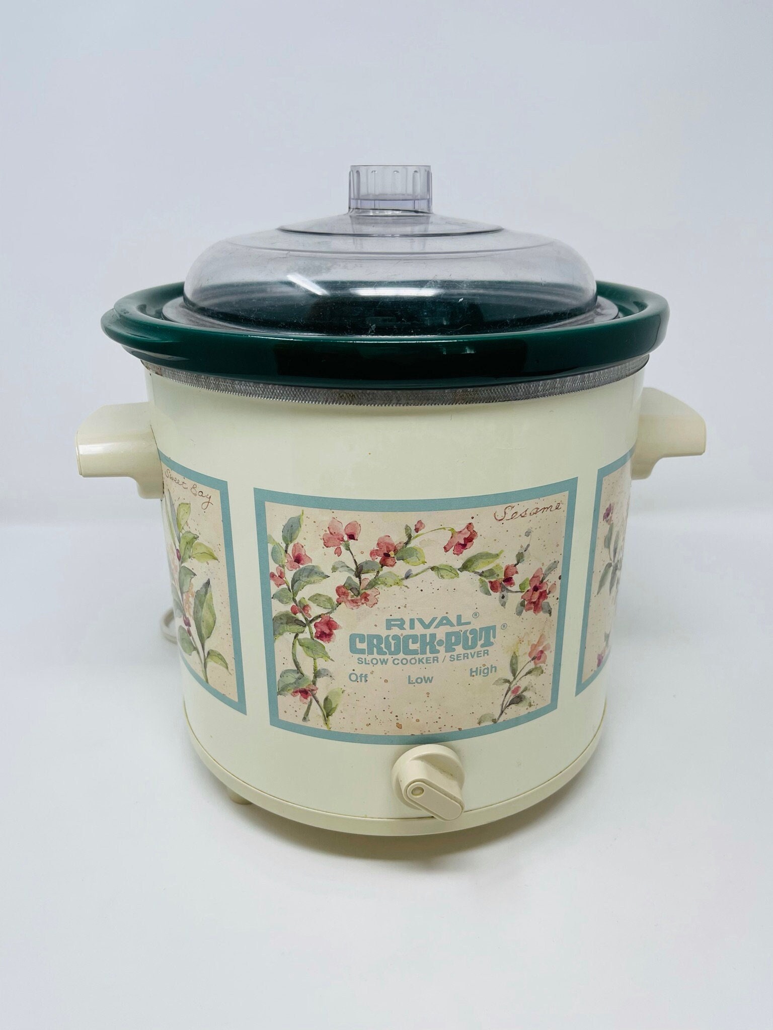 Vintage Rival Crockpot 3.5 Quart Floral Slow Cooker Herb Pattern