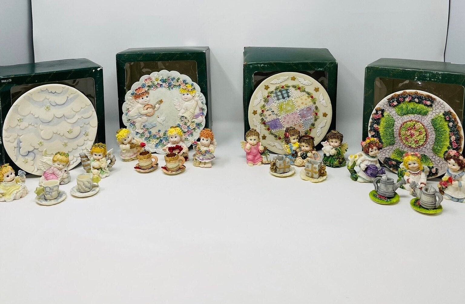 Miniature Resin Tea Set, Miniature Angel Tea Set, Fairy Tea Set, Garden Theme Tea Set, 8 pc. Tea Set, Collectible Tea Sets, Vintage Angel