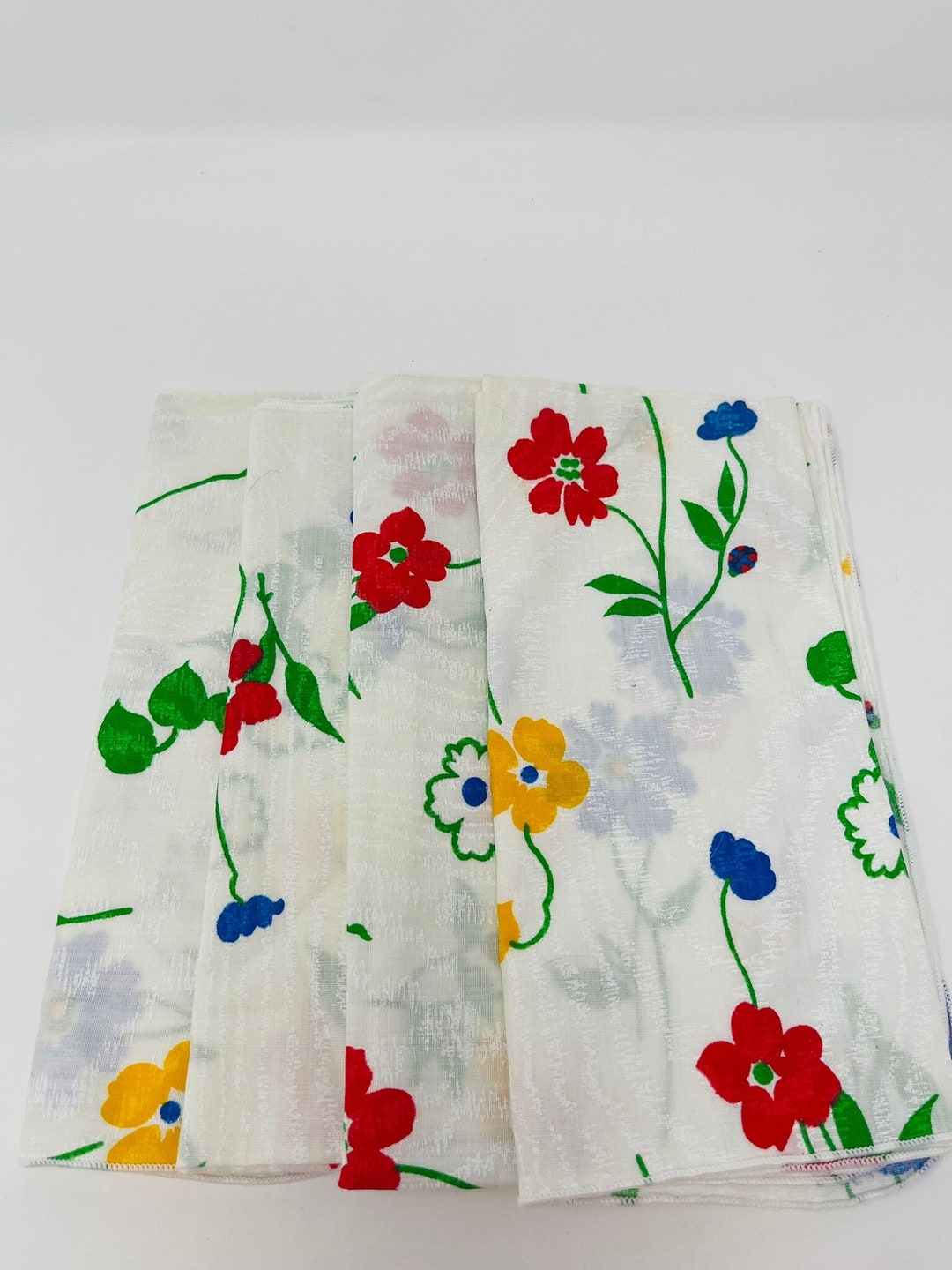Floral Cloth Napkins Primary Colors Farmhouse Kitchen Summer Table Square Cloth Napkins Yellow