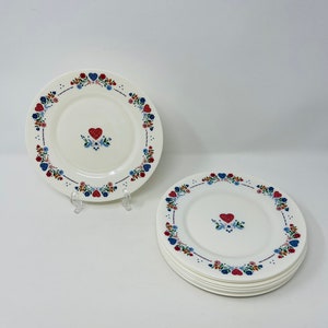 Arcopal France Luncheon Plates - Vintage Salad Dessert Plates - YOU PICK Plate - Heart Pattern - Blue and Red Plates - Milk Glass Plates