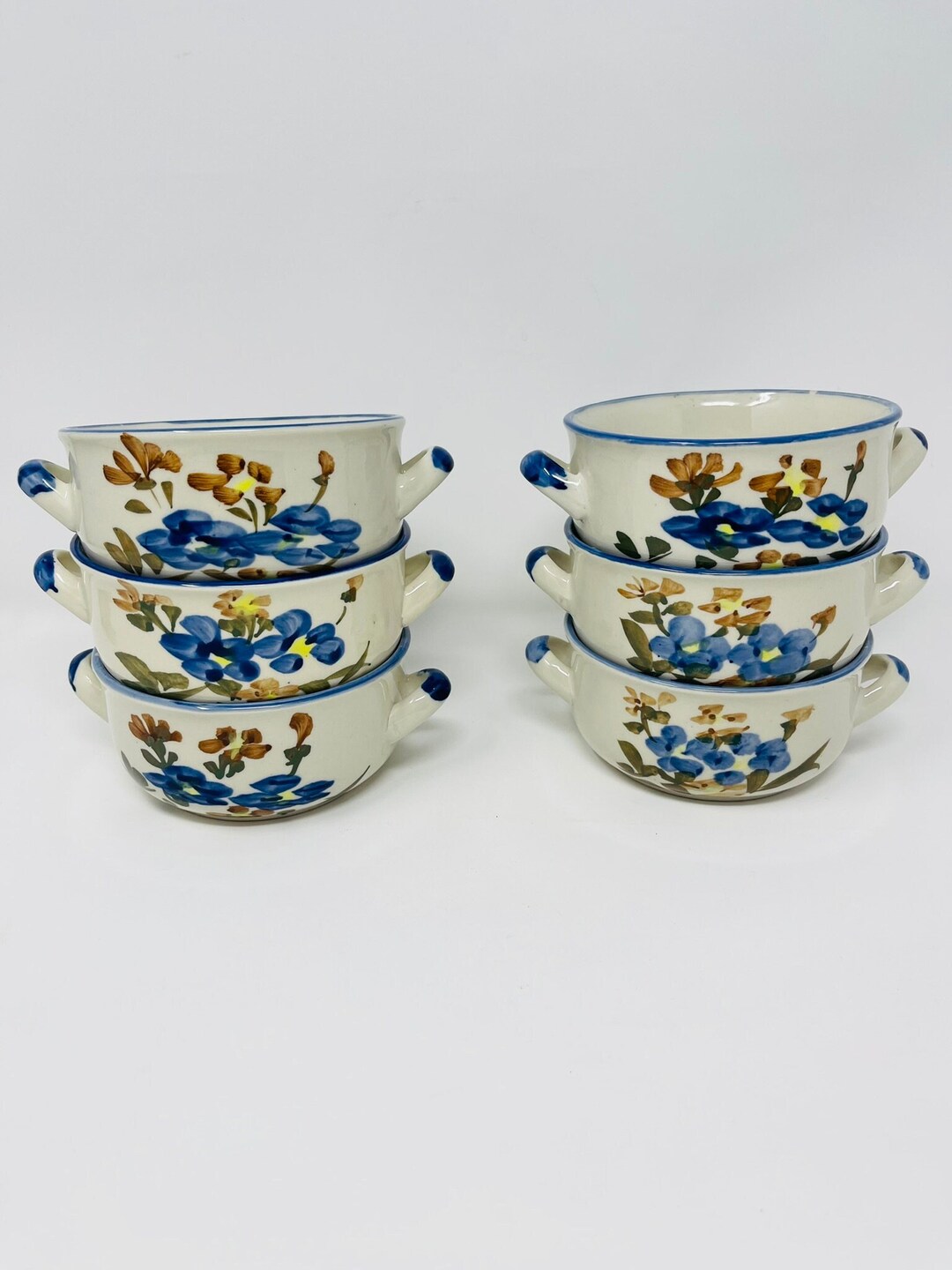 Stoneware Soup Bowls, Vintage Floral Soup Bowls, Pottery Soup Bowl