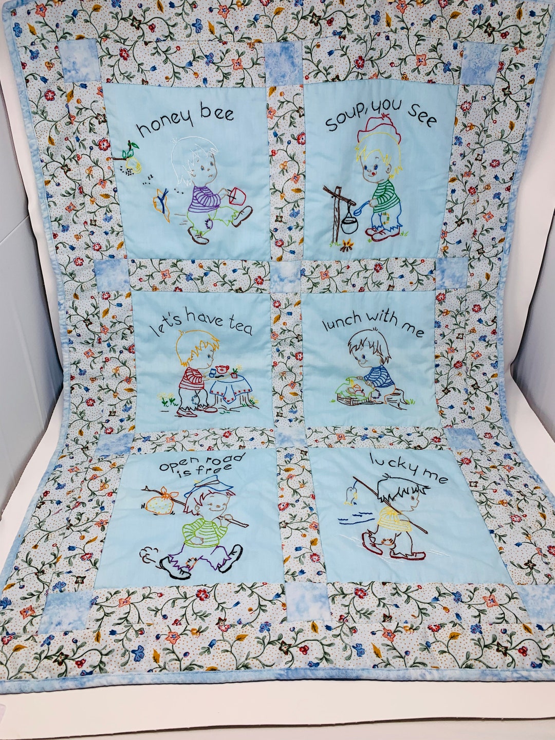 Little Boy Quilt Shabby Chic Adorable Quilt EXCELLENT Etsy