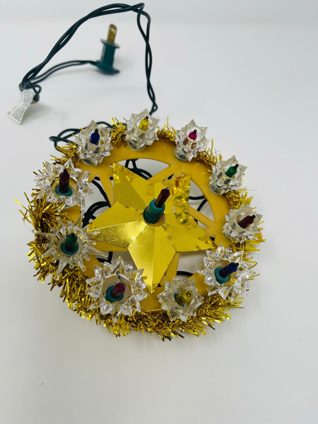 Lighted Round Tree Topper Metallic Gold Tree Topper Colored Light Tree