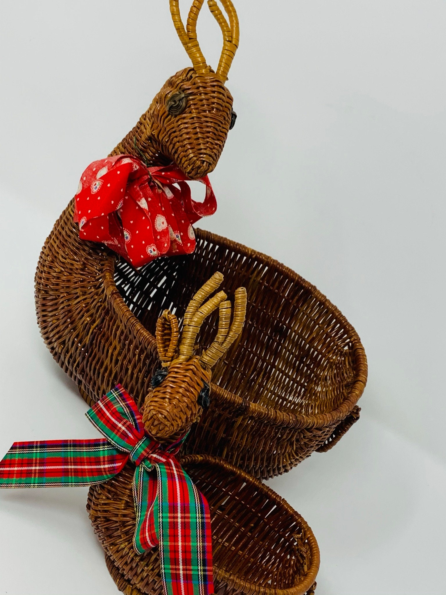 Reindeer Wicker Baskets Woven Deer Basket Pair Holiday Decor Etsy
