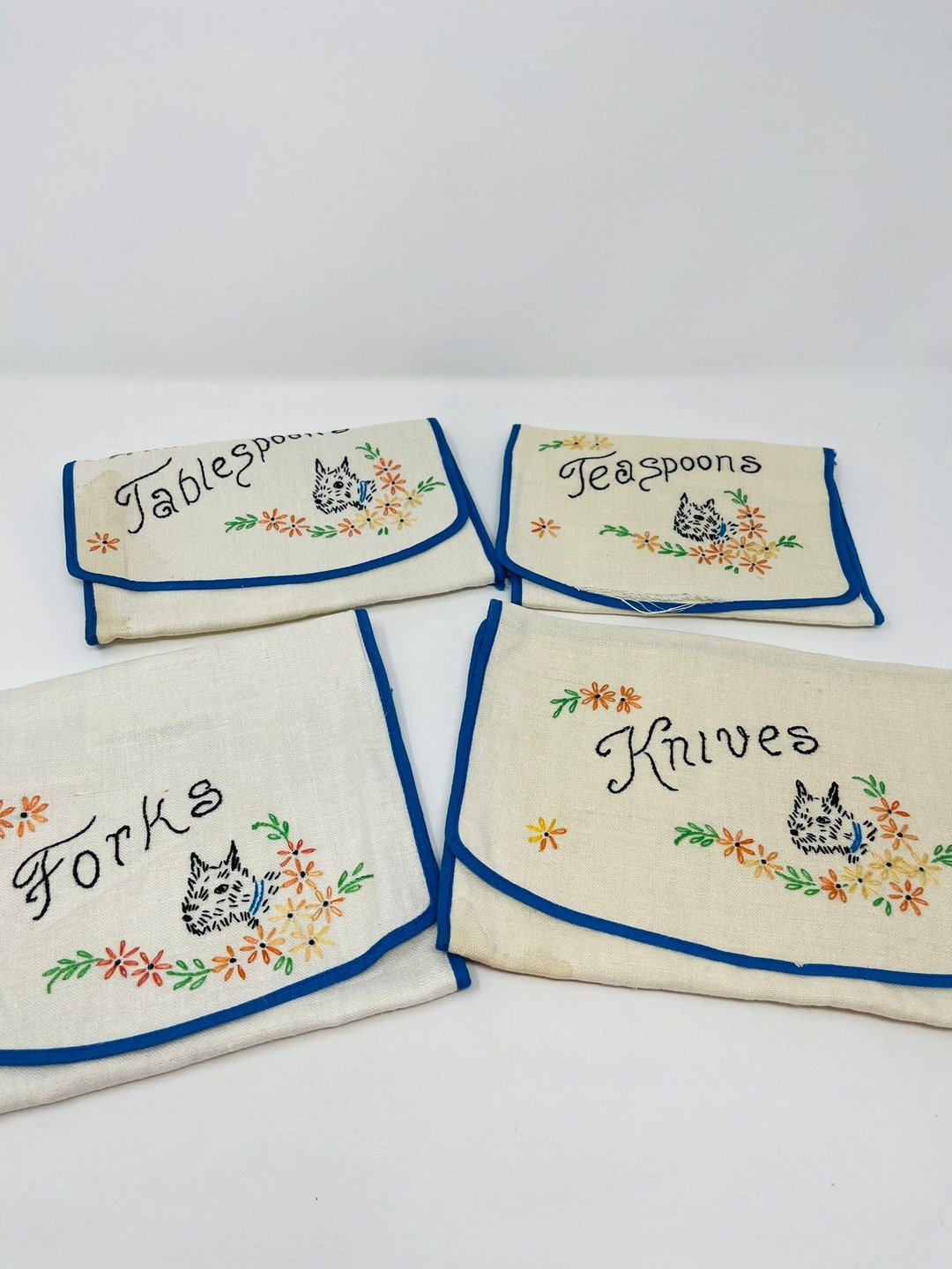 Embroidered Flatware Holder SET Scottie Dog Theme Flatware Envelope