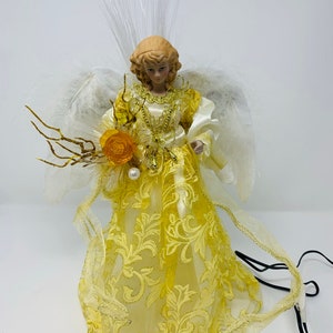 Fiber Optic Angel Lighted Angel Figurine Beautiful Gold & Lace Dress ANGEL!!  Working Angel Collectible Christmas Tree Topper