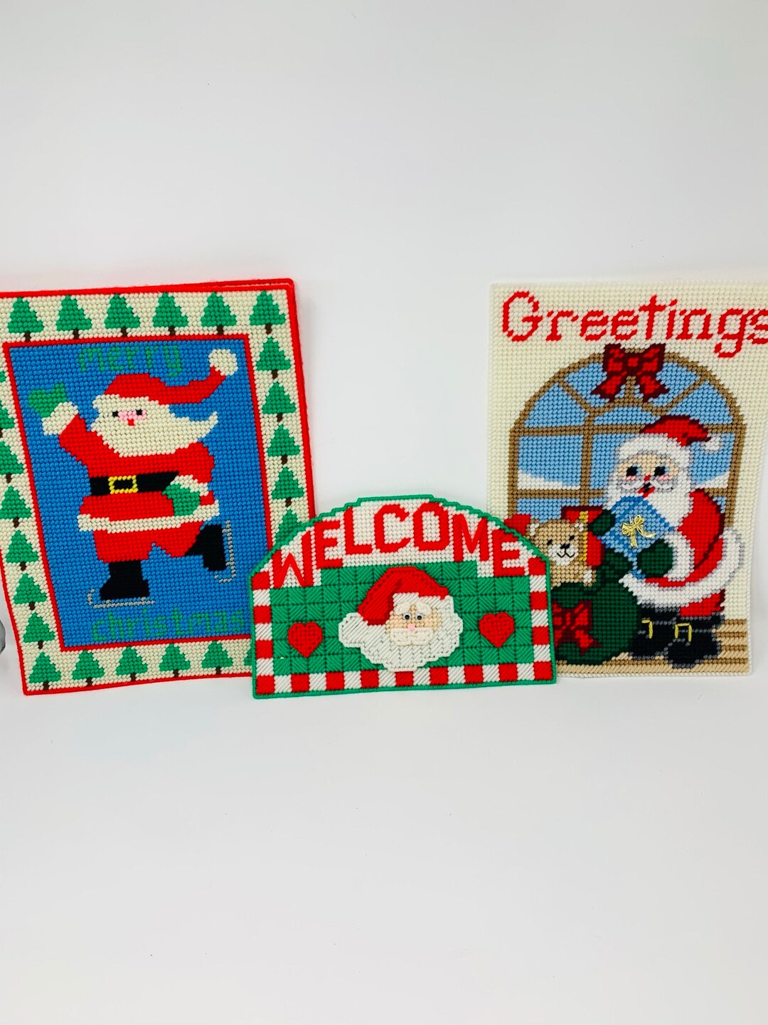 Christmas Plastic Canvas Wall Hangings Variety YOU PICK Items Santa