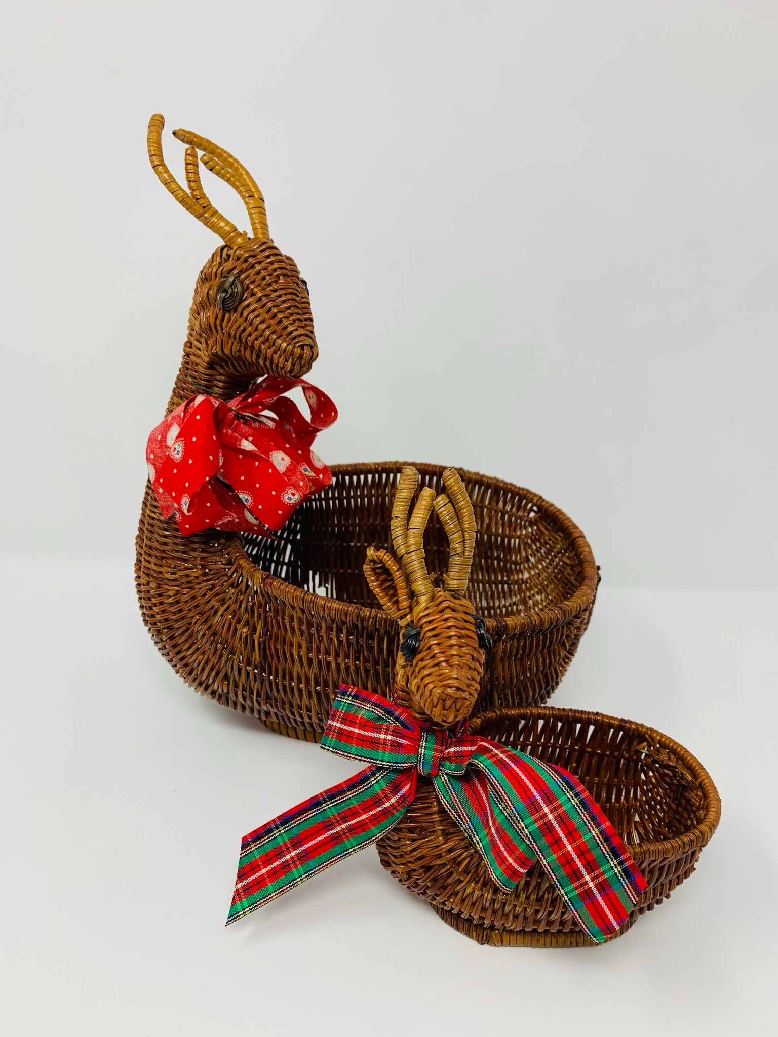Reindeer Wicker Baskets Woven Deer Basket Pair Holiday Decor Etsy