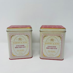 Metal Tea Tin - Vintage Tea Tin - Collectible Tea Tin - England Tea Tin - Darjeeling Tea Tin - Harney and Sons - Red and White Tin, English