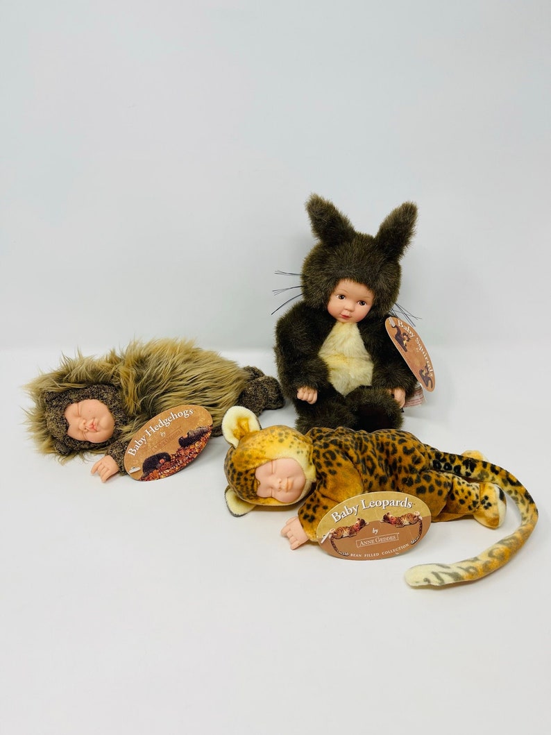 Anne Geddes Animal Doll YOU PICK Plush Animal Doll 1990's Anne Geddes Hedgehog Doll Baby Squirrel Doll Leopard Doll Baby Doll image 1