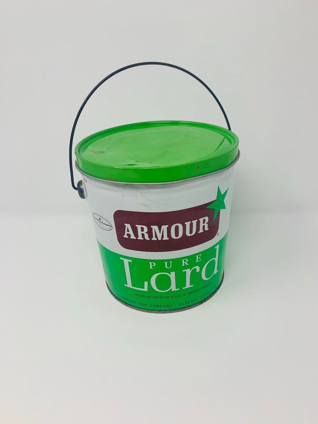 Vintage Armour Lard Metal Tin 4 Pound Advertising Tin Pail Armour Star
