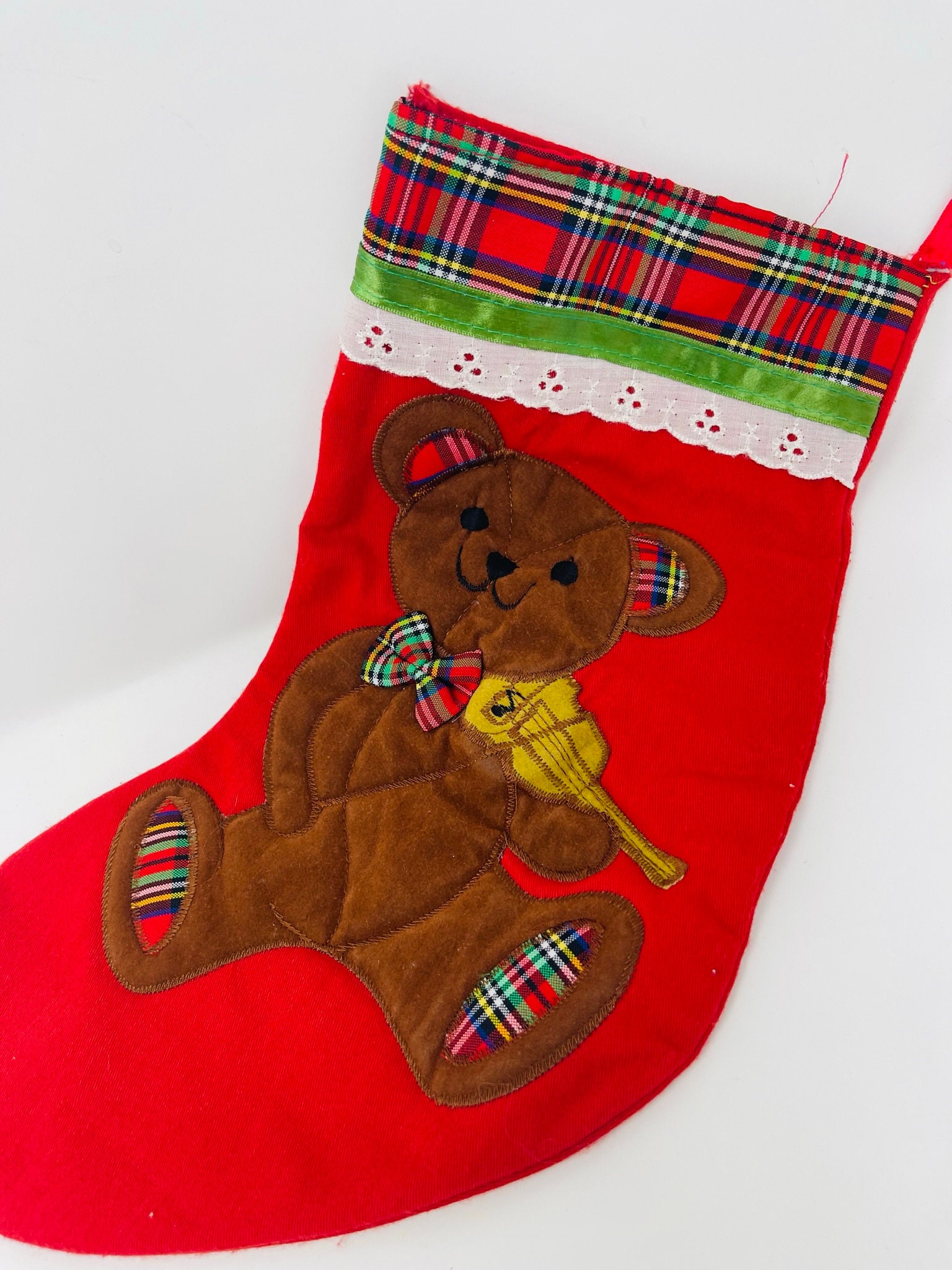 Needlepoint Teddy Bear Christmas Stocking