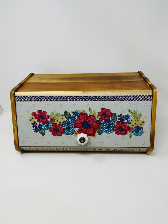 Wooden Bread Box Vintage Bread Box Floral Bread Box Etsy