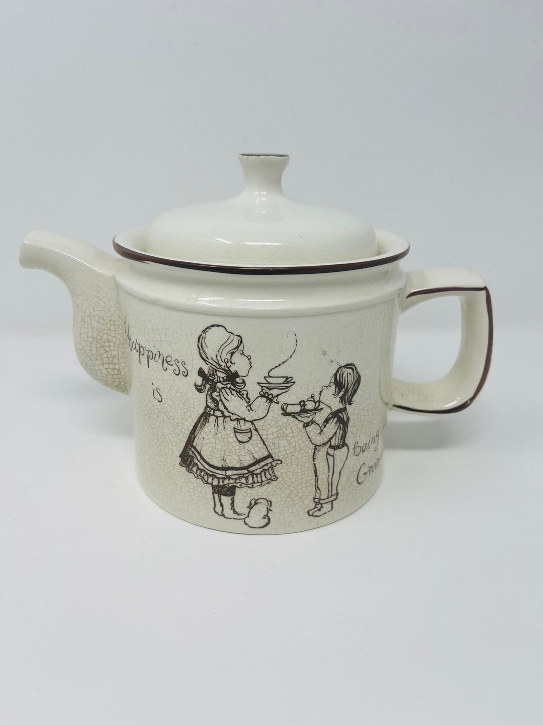 English Ironstone Teapot Royal Crownford Ironstone Brown and White Crazing Grandmother, Mother