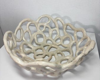 Handmade Ceramic Bowl, 11 inch Porcelain Bowl, White glaze