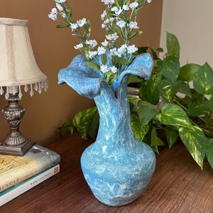 Handmade contemporary blue slanted vase