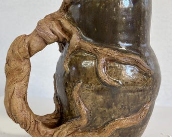 Sculpted Tree Handle Mug, Earthy Green Glaze, 16oz