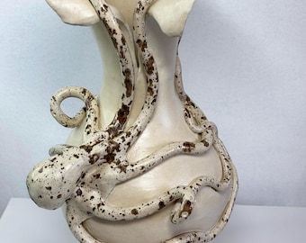 White octopus vase, porcelain octopus decor