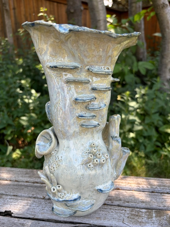Coastal vase, coral reef pottery, Coastal decor