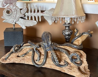 Hand Sculpted Octopus Pottery Centerpiece, Coastal Home Decor