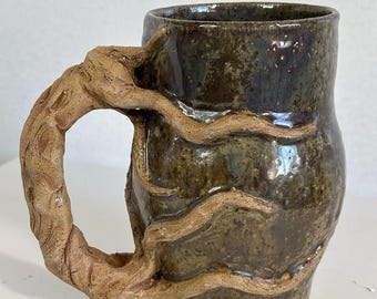Organic mug, sculpted tree mug, 16oz mug