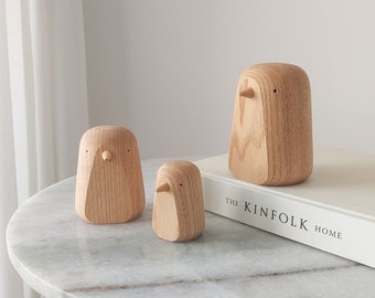 Penguin Wood Sculpture | Living Room Decor | Nordic Minimal Design