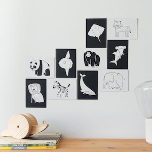 Kontrastreiche Neugeborenenkarten | Schwarz-Weiß-Lernkarten-Stimulationskarten | Tierkarten | Kunstkarten für Babys | Wanddekoration fürs Kinderzimmer