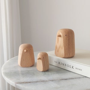 Penguin Wood Sculpture | Living Room Decor | Nordic Minimal Design