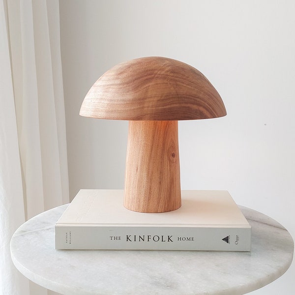 Lampe de table en bois, lampe champignon, lampe de bureau du milieu du siècle, Wabi Sabi, sculpture en bois faite à la main