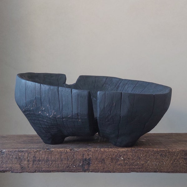 UNIQUE Kitchen Decor, Wood Decorative Bowl, Shelf Accent, Wabi Sabi, Japandi Style, Yakisugi