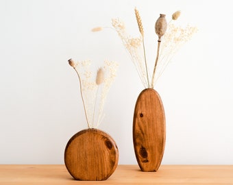 Florero de madera, diseño minimalista, decoración casera hecha a mano, flores frescas, decoración, jarrón mínimo, jarrón de forma geométrica