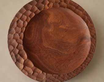 Unique Sapeli Wooden Plate, Decorative wooden plate, Artisan wood centerpiece, Kitchen Decor, Wabi Sabi, Japandi Style