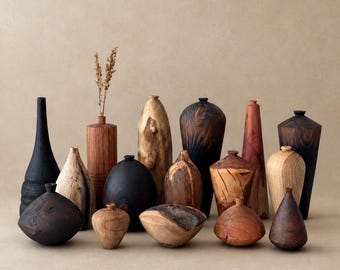 UNIQUE Wood Vases, Minimalistic Wood Decorative Vase, Shelf Accent, Wabi Sabi, Japandi Style