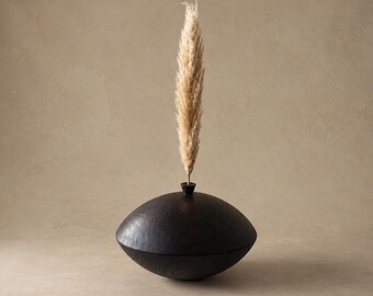 Sculptural Wooden Vessel with Lid – Hand Turned Solid Wood Bowl – One of a Kind Large Wood Object – Handmade in Portugal