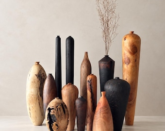 LARGE UNIQUE Wood Vases, Minimalistic Wood Decorative Vase, Shelf Accent, Wabi Sabi, Japandi Style