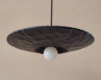 Black Wood Pendant Lighting, Sculpture Ceiling Lamp, Hanging Light, Natural Modern Chandelier, Handmade, Japandi, Minimal Design