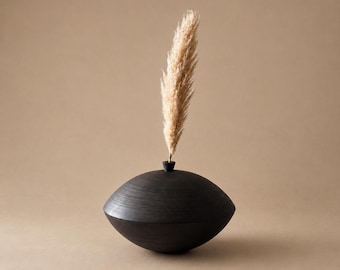 Sculptural Wooden Vessel with Lid – Hand Turned Solid Wood Bowl – One of a Kind Large Wood Object – Handmade in Portugal