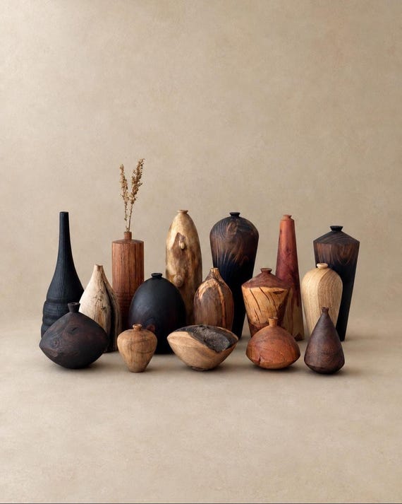 Einzigartige Holzvasen, minimalistische dekorative Holzvase, Regalaccessoire, Wabi-Sabi-Stil, Japandi-Stil