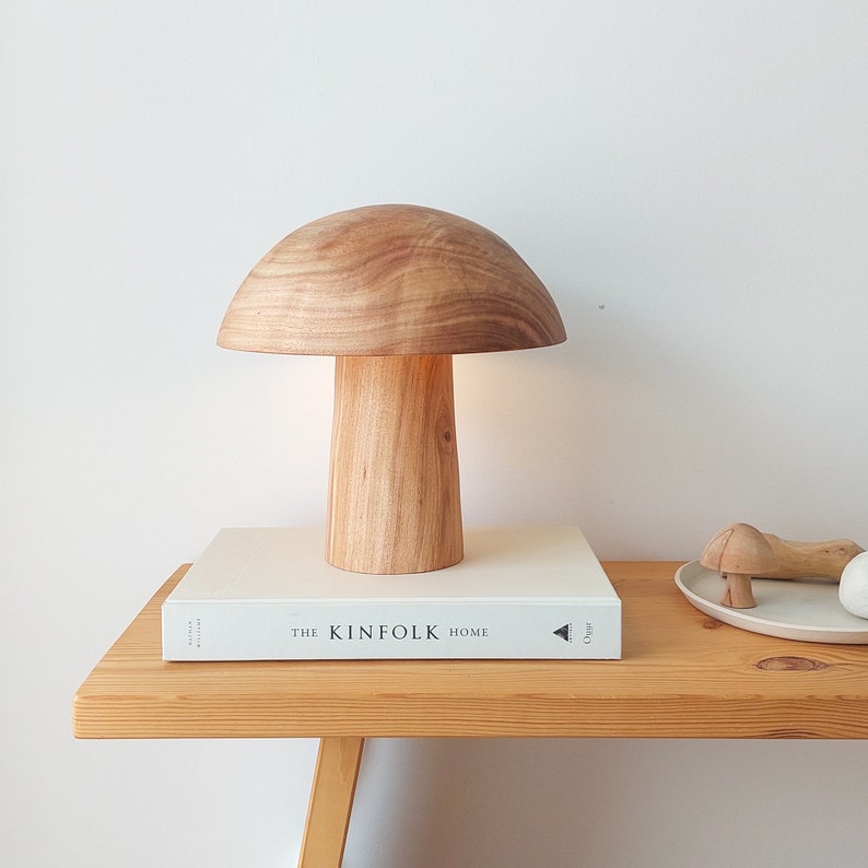 Wood Table Lamp, Mushroom Lamp, Mid-century Desk Lamp, Wabi Sabi, Handmade Wood Sculpture image 5