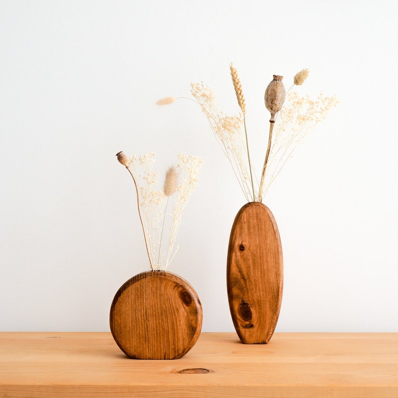 Wooden Flower Vase, Minimal Design, handcrafted home decor, Fresh flowers, Decor, Minimal Vase, Geometric Form Vase Pair Walnut