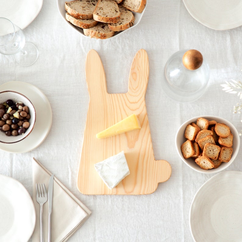 Bunny Cheese Board, Wood Kitchen Decor, Rabbit Wood Board, Cutting Board, Table decor, Christmas Gift, Easter Gift image 1