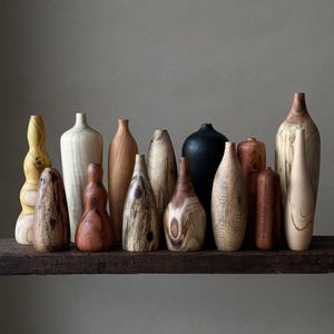 LARGE UNIQUE Wood Vases, Minimalistic Wood Decorative Vase, Shelf Accent, Wabi Sabi, Japandi Style
