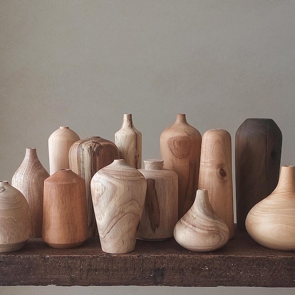 UNIQUE Wood Vases, Minimalistic Wood Decorative Vase, Shelf Accent, Wabi Sabi, Japandi Style