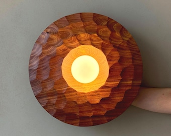 Natural Acacia Wood Wall Lighting, Sculpture Sconce, Wall Mounted Lamp, Natural Light, Handmade, Japandi, Minimal Design