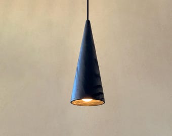 Cone Black Wood Pendant Lighting, Sculpture Ceiling Lamp, Hanging Light, Natural Modern Chandelier, Handmade, Japandi, Minimal Design