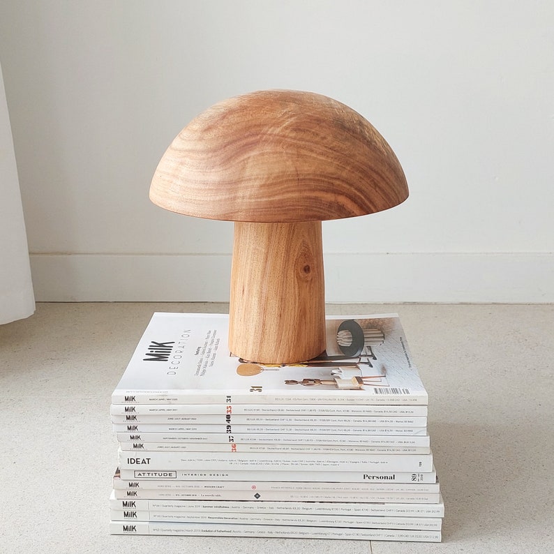 Wood Table Lamp, Mushroom Lamp, Mid-century Desk Lamp, Wabi Sabi, Handmade Wood Sculpture image 6