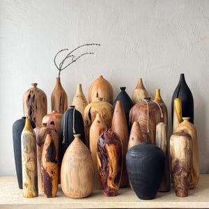 EXTRA LARGE UNIQUE Wood Vases, Minimalistic Wood Decorative Vase, Shelf Accent, Wabi Sabi, Japandi Style