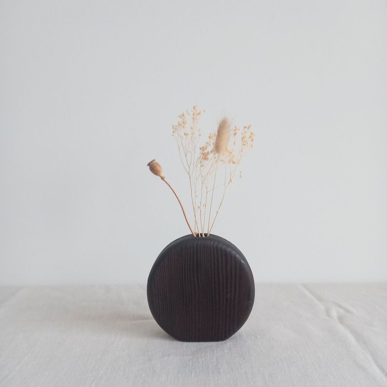 Wooden Flower Vase, Minimal Design, handcrafted home decor, Fresh flowers, Decor, Minimal Vase, Geometric Form Vase Circle Burnt