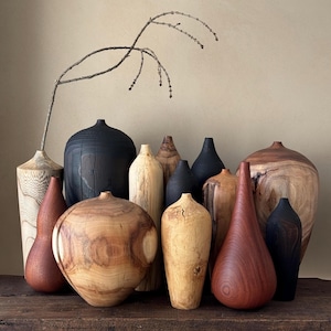 Jarrones de madera únicos, grandes y extra grandes, jarrón decorativo minimalista de madera, estante decorativo, estilo wabi sabi, japandi.